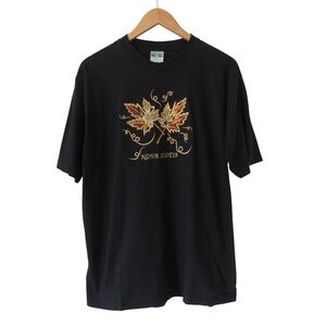 Cityscape Nova Scotia Black Short Sleeve Tee Large Embroidered Maple Leaf Fall